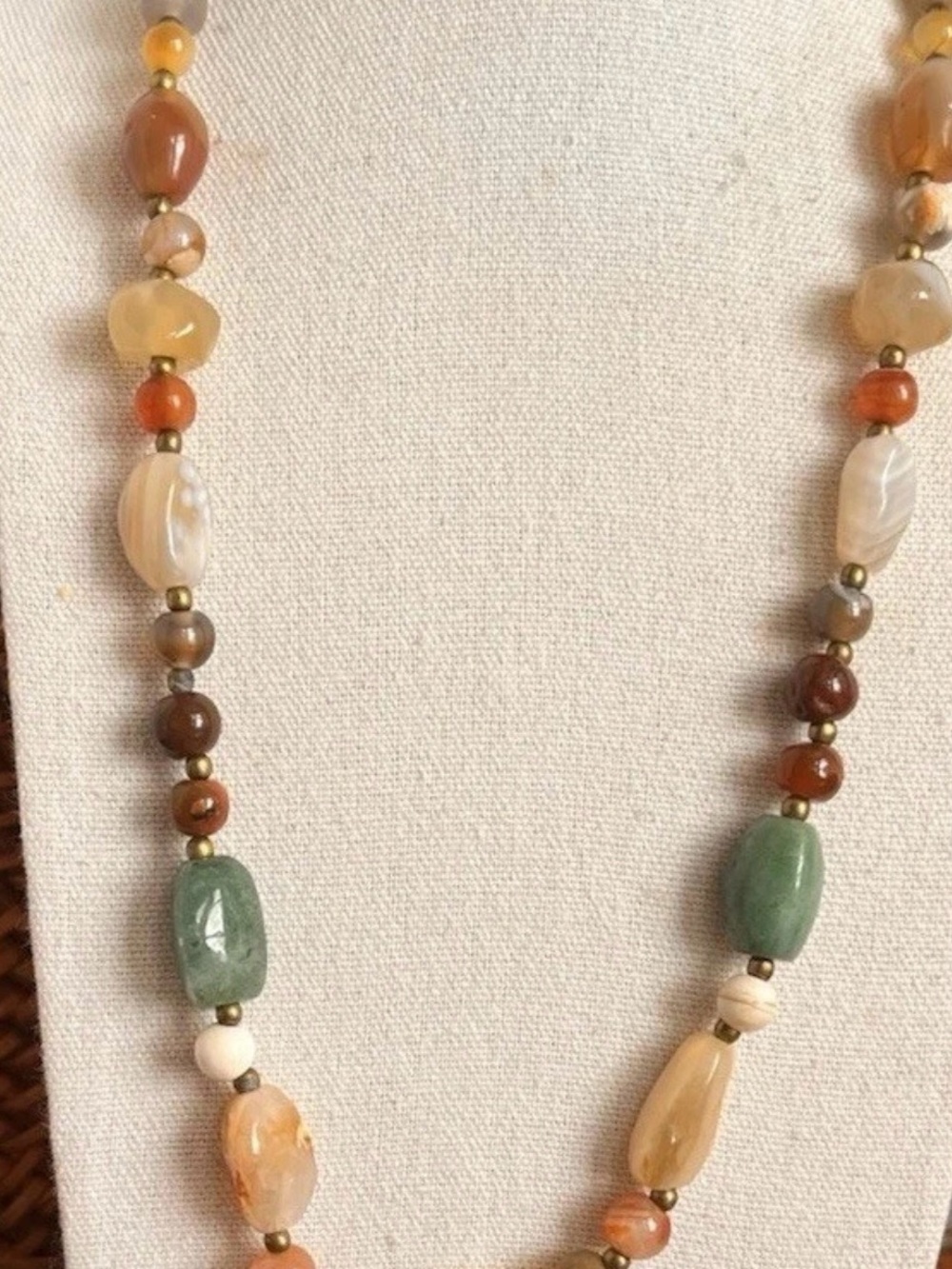 VTG Mixed Semi Precious Stone Necklace Agate Carnelian Aventurine 23”